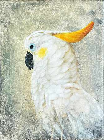 Original Kunst Vogelmalerei - Kakadu Papagei auf Leinwand