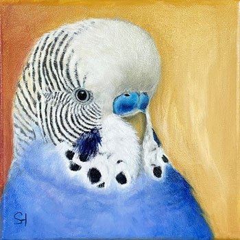 Wandbild Blauer Wellensittich - Original Kunst Acrylgemälde, Wanddeko Bild Welli