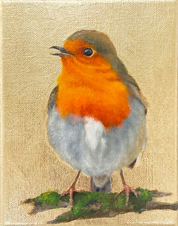 Robin bird painting - Original gold leaf art, acrylic painting