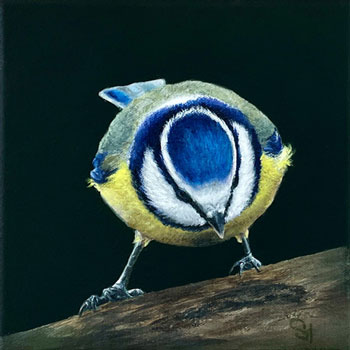 Gemälde Blaumeise - Original Kunst Acrylgemälde, Wanddeko Bild Meise