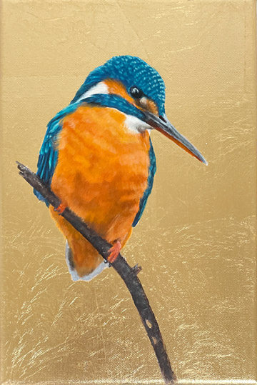 Kingfisher bird painting - Original gold leaf art, acrylic painting
