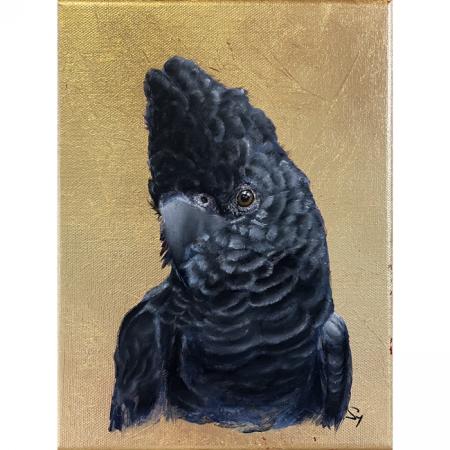 Black cockatoo original painting with gold leaf