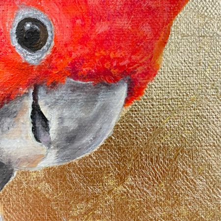 Helmkakadu Acrylgemälde mit Vergoldung, Blattgold Imitat