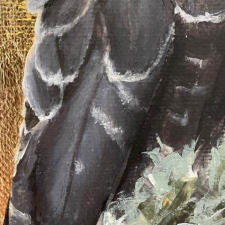 Helmkakadu Acrylgemälde mit Vergoldung, Blattgold Imitat