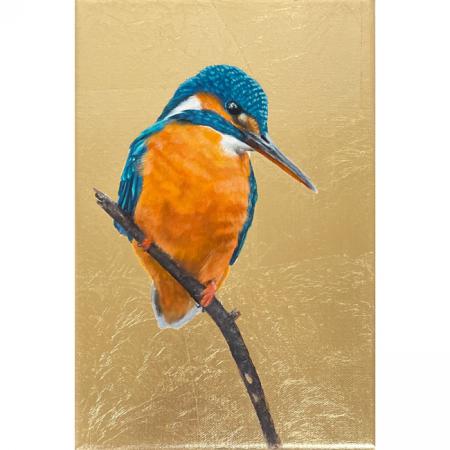 Eisvogel Acrylgemälde mit Vergoldung, Acrylbild mit Blattgold Imitat